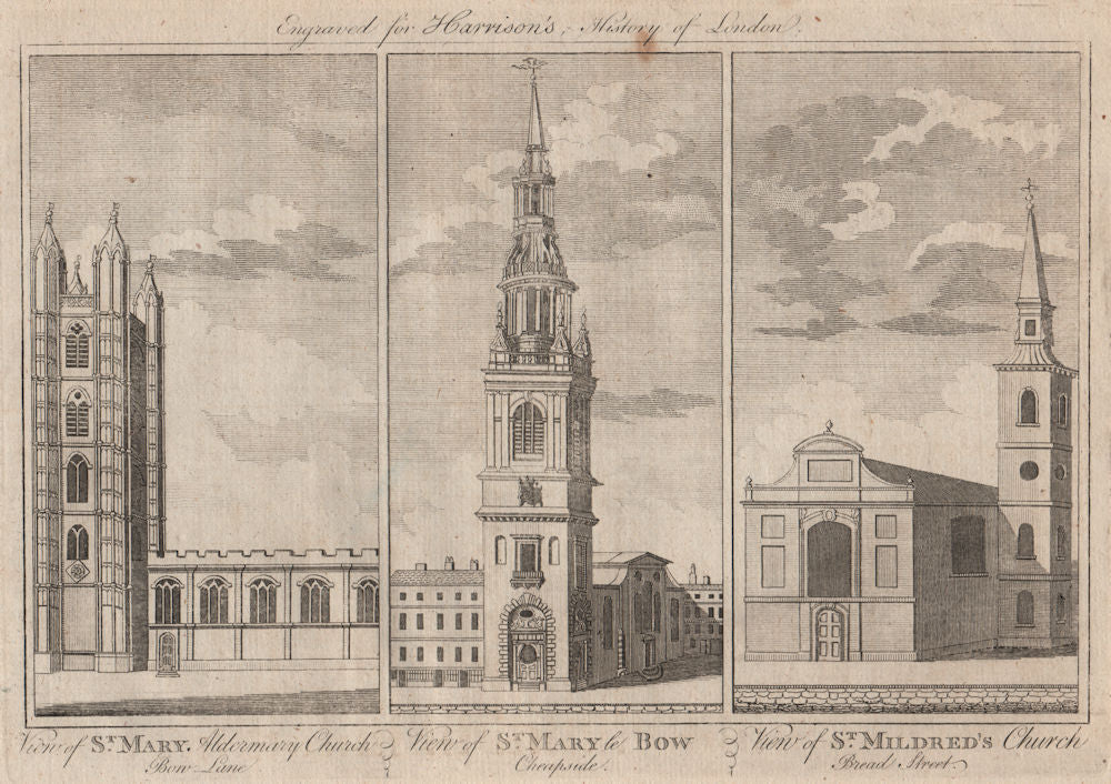 WREN CHURCHES. St Mary Aldermary. St Mary-le-Bow. St Mildred, Bread Street 1775